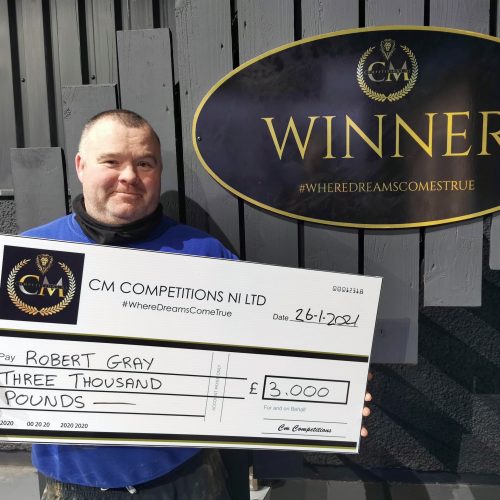 ROBERT GRAY-Cloughmills-82nd winner-£3000 for £3-cm competitions ni